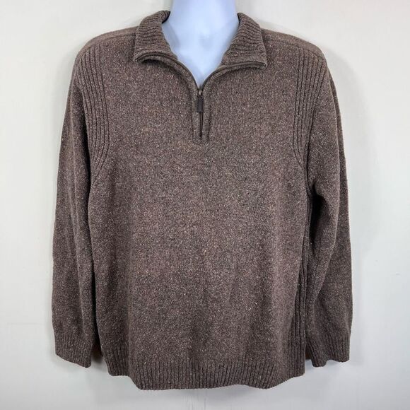 OUTDOOR LIFE Mens Brown 1/4 Zip Mock Long Sleeve Pullover Sweater - Picture 1 of 8